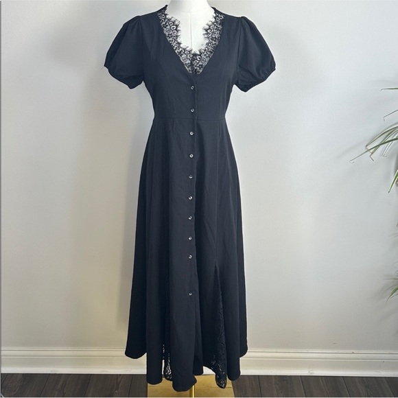 NWT Disturbia Dark Romance Floral Lace Puff Sleeve Cottagecore Goth Midi Dress 6 - Picture 2 of 8